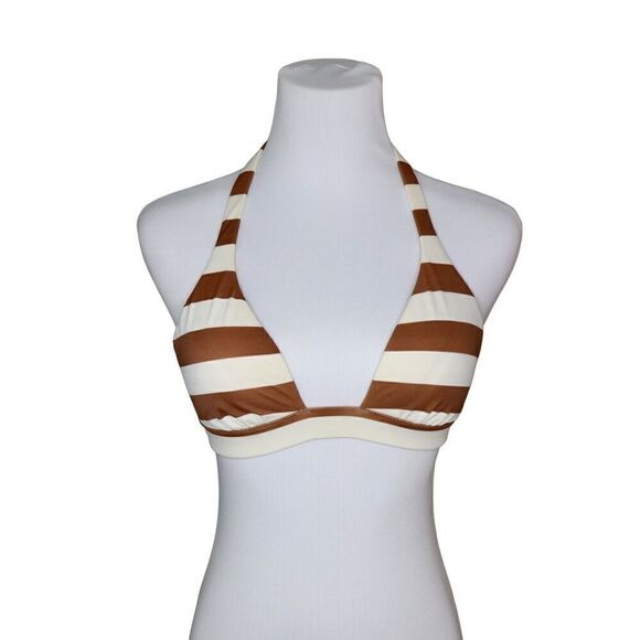 BOGOF Victoria's Secret White Brown Halter Push Up Bikini Swim Bra Top sz Small - Picture 1 of 7